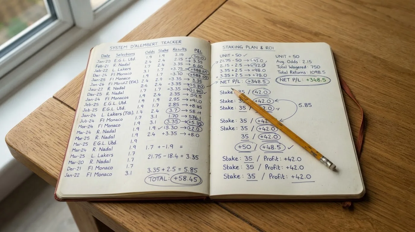 Ein aufgeschlagenes Notizbuch mit handschriftlichen Notizen und Pfeilen liegt neben einem Bleistift auf einem Holztisch, Tageslicht von links.
